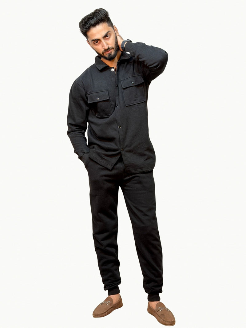 Monochromatic Black Shacket Tracksuit - Unisex