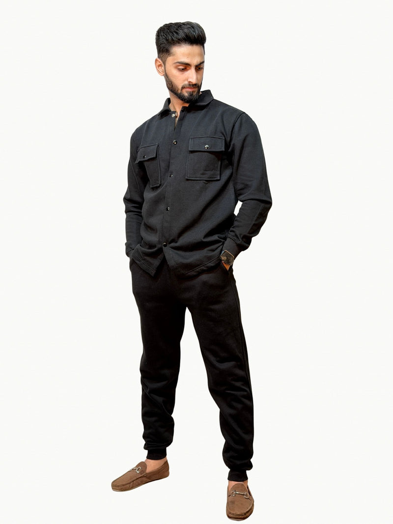 Monochromatic Black Shacket Tracksuit - Unisex