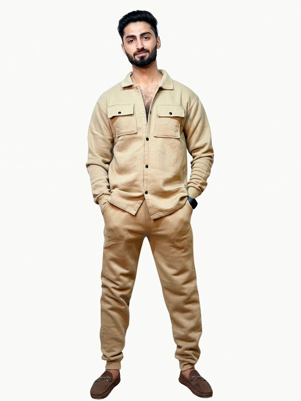Monochromatic Beige Shacket Tracksuit - Unisex