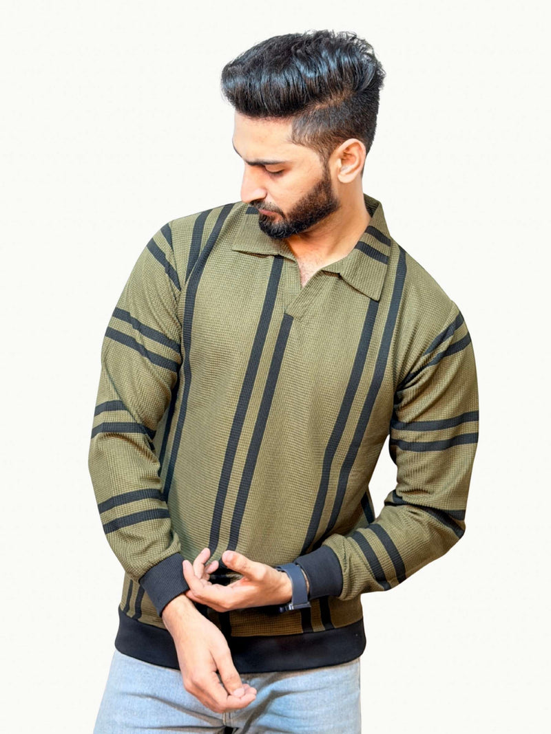 Striped Heritage Polo - Olive