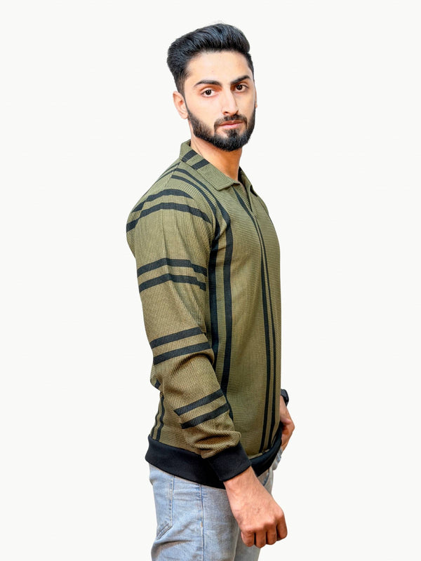 Striped Heritage Polo - Olive