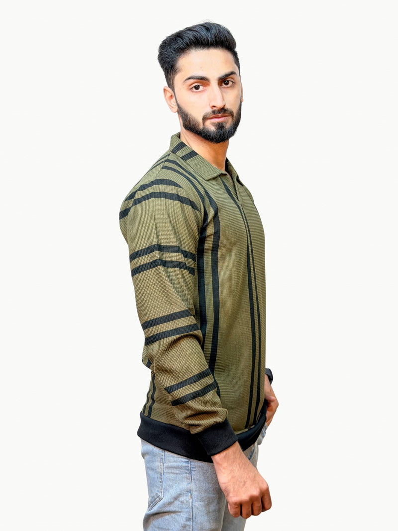 Striped Heritage Polo - Olive