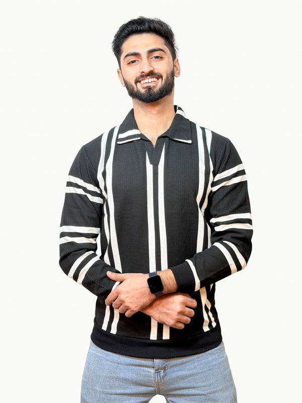 Striped Heritage Polo - Black
