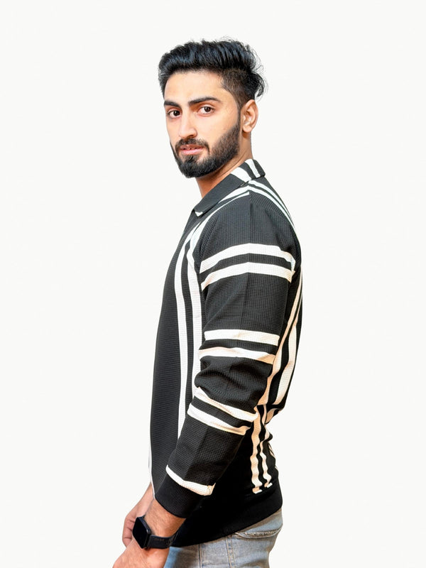 Striped Heritage Polo - Black