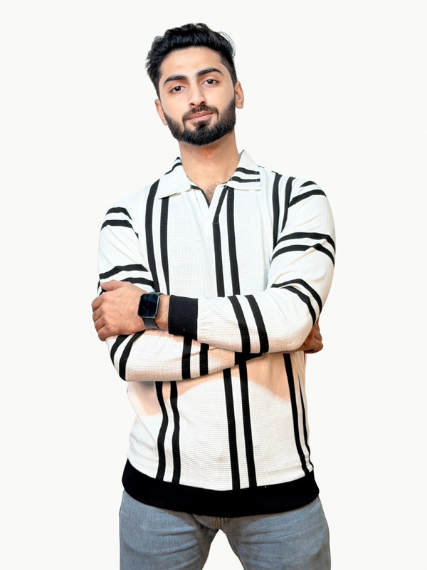 Striped Heritage Polo - White
