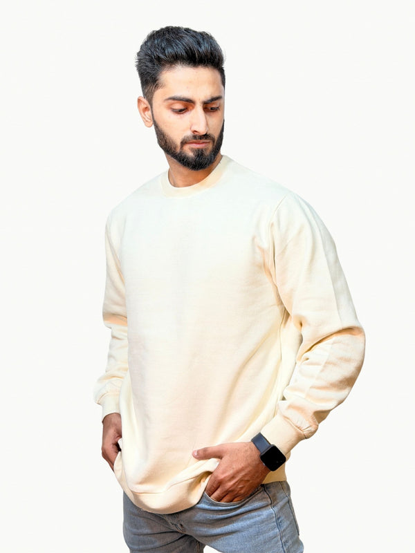 Oversized Plain Cream Sweatshirt - Unisex