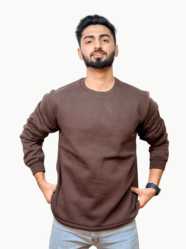 Oversized Brown Plain Sweatshirt - Unisex