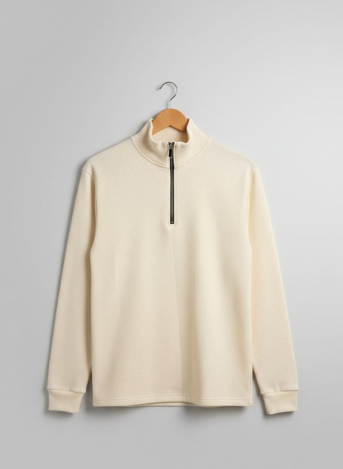 Cream Quarter Zipper Sweatshirt