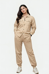 Monochromatic Beige Shacket Tracksuit - Unisex