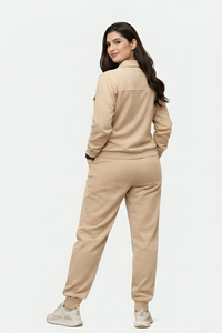 Monochromatic Beige Shacket Tracksuit - Unisex