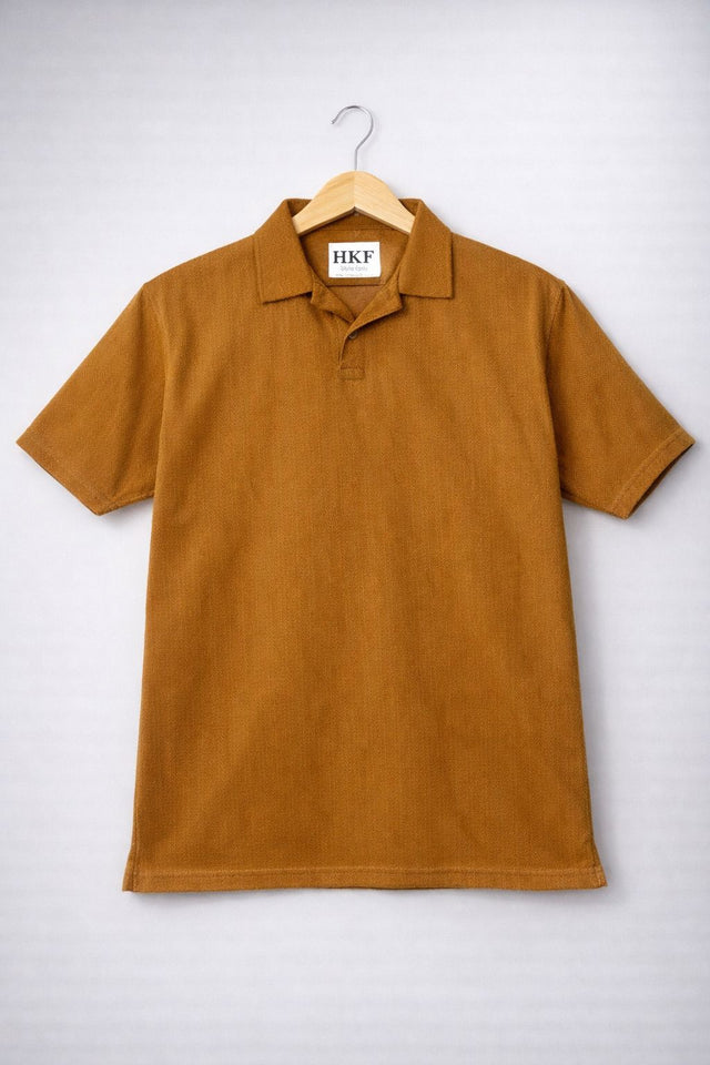 Velvet Plush Polo T-shirt - Mustard