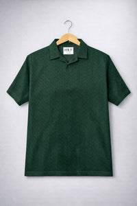 Velvet Plush Polo T-shirt - Deep Green